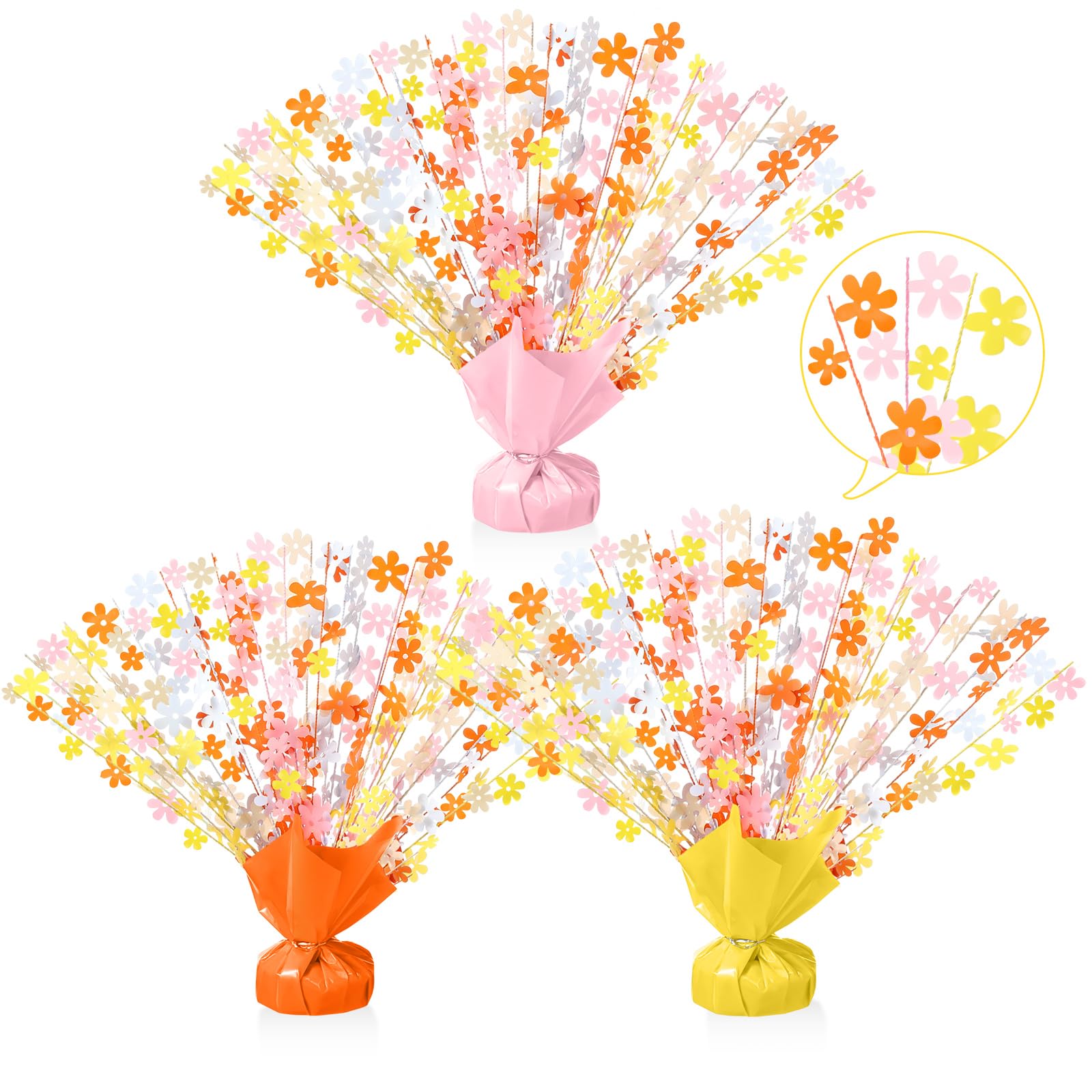 Photo 1 of CraftyDream 3 Pcs Daisy Birthday Party Decorations Daisy Flower Table Centerpieces Boho Groovy Decor Metallic Gleam Foil Spray Centerpieces for Birthday Shower Wedding Retro Hippie Graduation Party