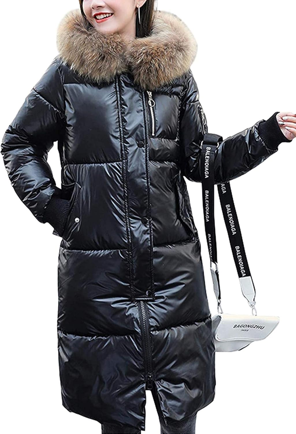 Women's Winter Shiny Knee Length Hooded Windproof Snow Parka Down Coat
