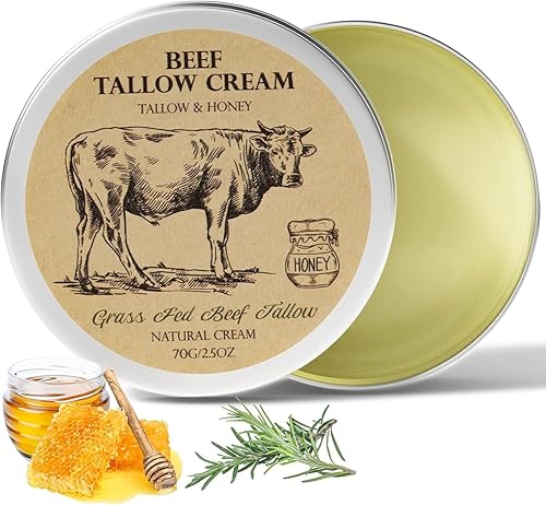 MROUVIK Beef Tallow for Skin, Tallow and Honey Cream,Tallow Face Moisturizer, Natural Grass-Fed Beef Tallow Balm with Raw Honey Moisturizing Cream for Body Lotion Skin Care for Skin (2.47 Oz)