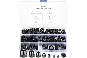 BJBJJIU Hex Acorn Bolt Covers, 165pcs Acorn Cap Nuts, Black Dome Nut Caps, Alloy Steel Dome Acorn Bolt Cup Nuts Protector Caps for Protection Threads Rods Bolts, M3 M4 M5 M6 M8 M10 M12 (Black)
