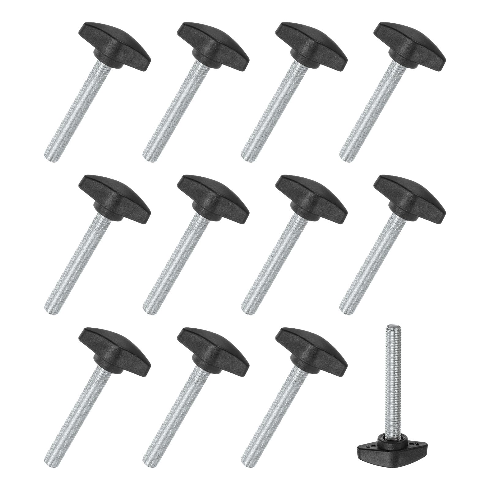M METERXITY 12-Pack Thumb Screws, M8x50mm Tee Wing Knobs, Plastic T Handles Clamping Knob for Woodworking/Machinery/Equipment, Tightening Thread Thumbscrew [Black]