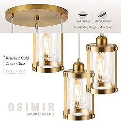 Osimir 3-Light Pendant Lighting, Brushed Gold