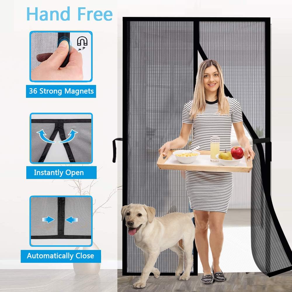 ACMETOP Magnetic Screen Door, Upgraded Fiberglass Mesh Screen Door with Handy Hasps, Reinforced Door Screen with 36 Magnets & 6 Weighted Sticks, Full Frame Hook & Loop Fits Door Size Up to 36" x 82" - - 