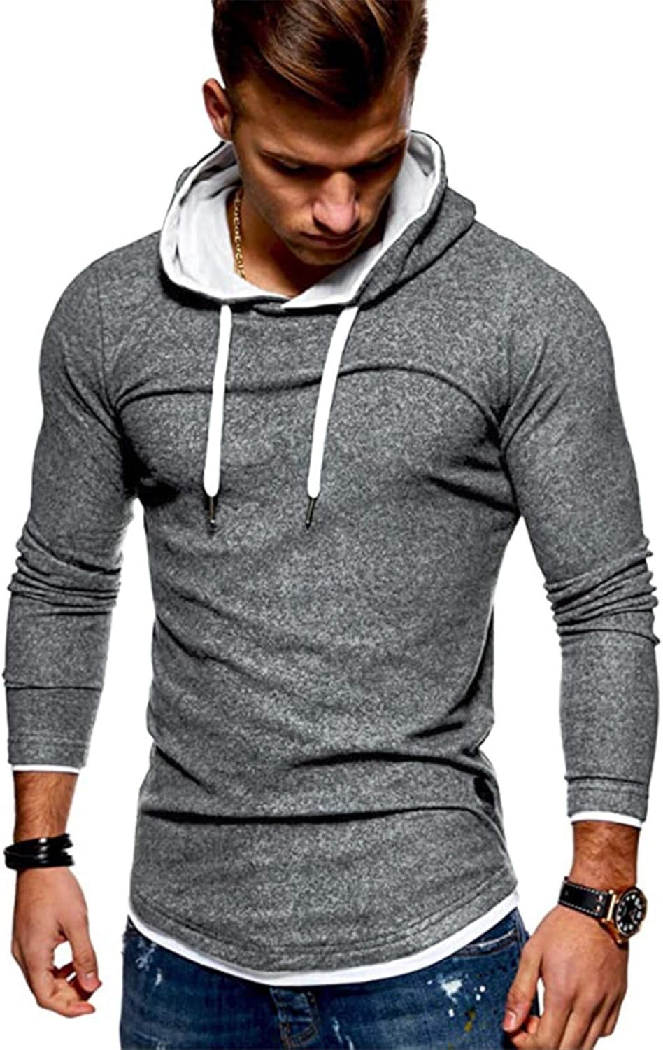 BHGHB Mens Pullover Hoodie Long Sleeve Slim Fit Athletic Drawstring Sweatshirt: Amazon.ca 