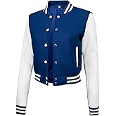 Decrum Cropped Varsity Jacket Women - Casual Highschool Bomber Style Womens Baseball Jackets