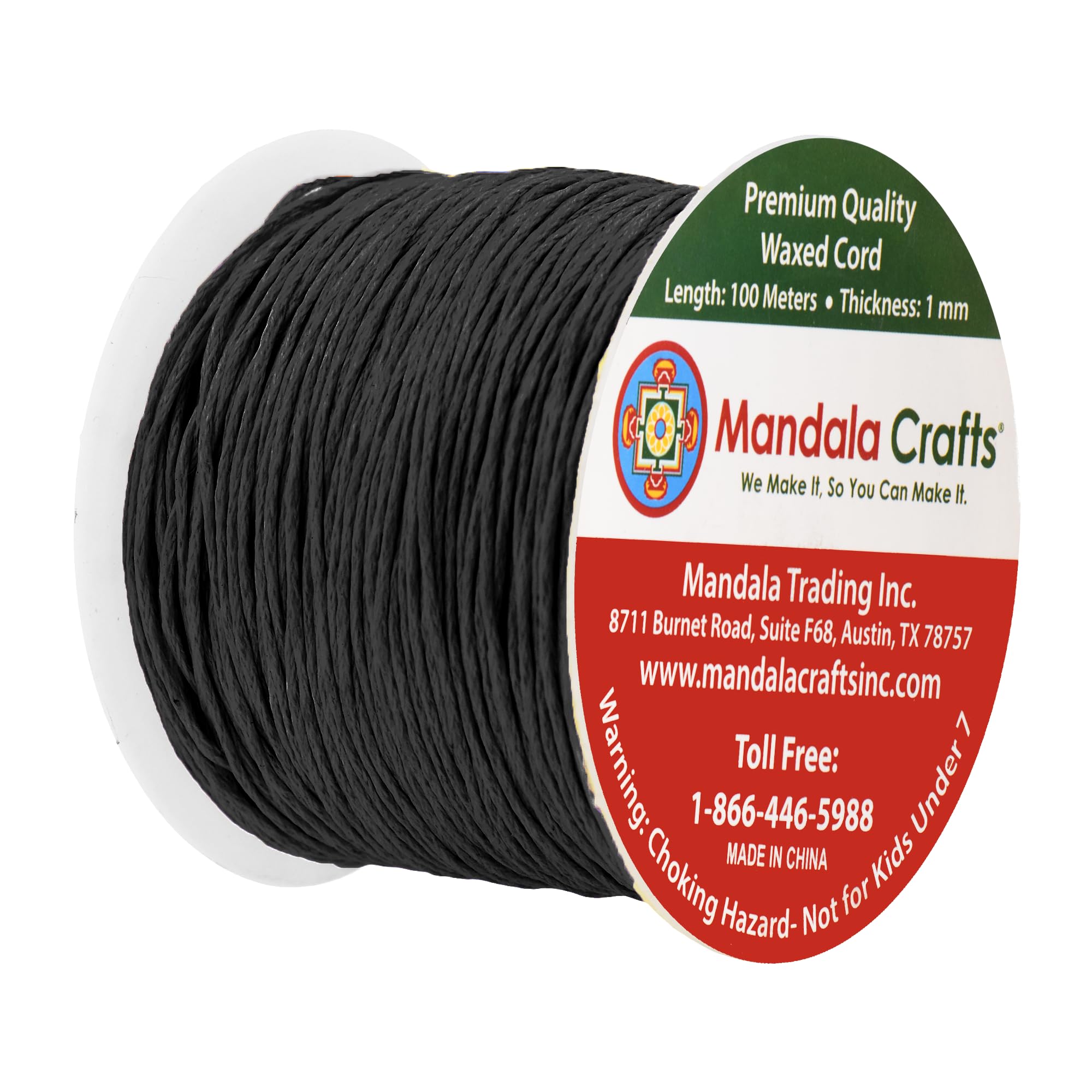 Mandala Crafts 1mm 109 Yards Black Cotton Waxed Cord for Jewelry Making Bracelet Cord Waxed String - Beading String Thread Jewelry Cords for Necklaces String