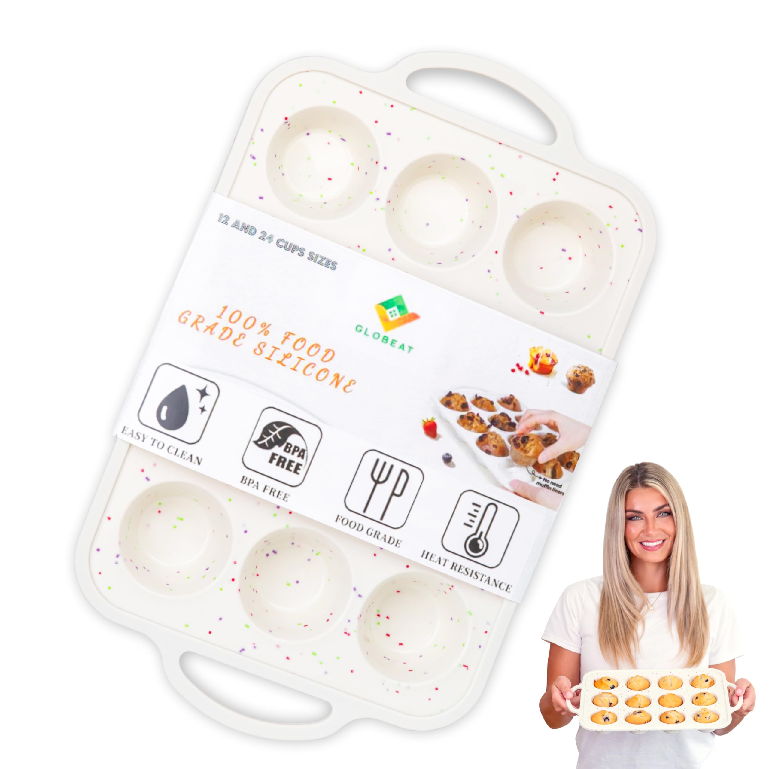 Photo 1 of 1Pack-Silicon 12 Cups Size Muffin Pan with Metal Reinforced Frame, Silicone Cupcake Pan for Baking, BPA Free Silicone Muffin Tray, 1Pack - Cupcake Baking Pan Molds for Oven Dishwasher Safe