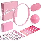 ALongSong Pilates Kit for Women, 13.7in Silicone Pilates Ring with Yoga Ball, 5 Resistance Bands, 1 Yoga Block, 2 Core Sliders, Guide for Full Body Home Workouts