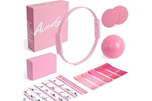 ALongSong Pilates Set, 13.7-inch Soft Silicone Fitness Ring, Yoga Block, Yoga Ball, 5 Resistance Bands, 2 Core Glide Plates, 