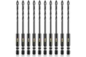 AVERZELLA 3/16" Tungsten Carbide Concrete Drill Bit Set with Four-Cross Edge& Hex Shank,10 PCS 5mm Drill Bits for Metal,Masonry Drill Bit Set 3/16 Inch for Tile/Ceramic/Glass/Mirror/Brick/Cement