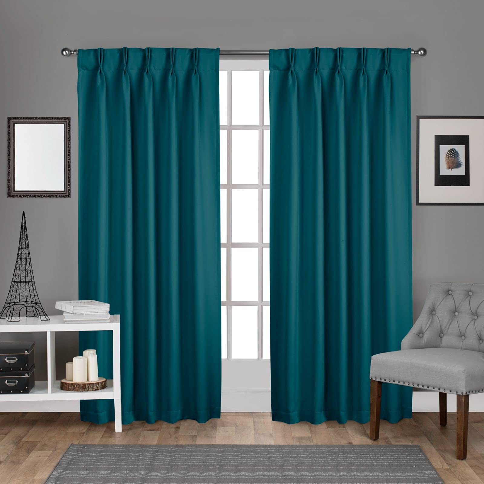 Exclusive Home Curtains Sateen Woven Blackout Pinch Pleat Top Panel Pair, Teal, 30x84, 2 Piece — image 1