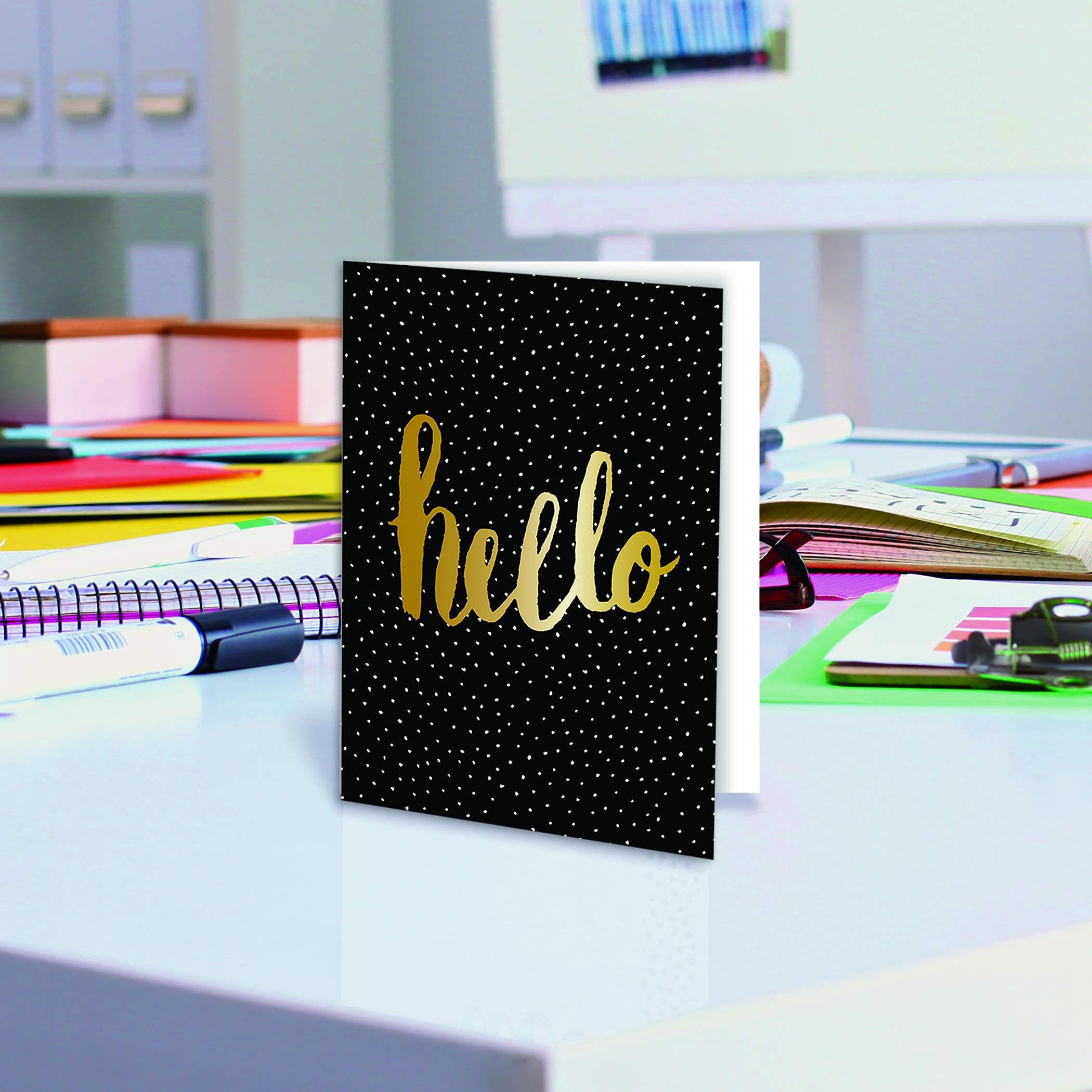Better Office Products Hello Greeting Cards, All Occasion Card, 4 x 6 inch, 4 Elegant Cover Designs, Blank Inside, Thinking of You Cards, Hello Note Cards, with Envelopes, 100 Pack