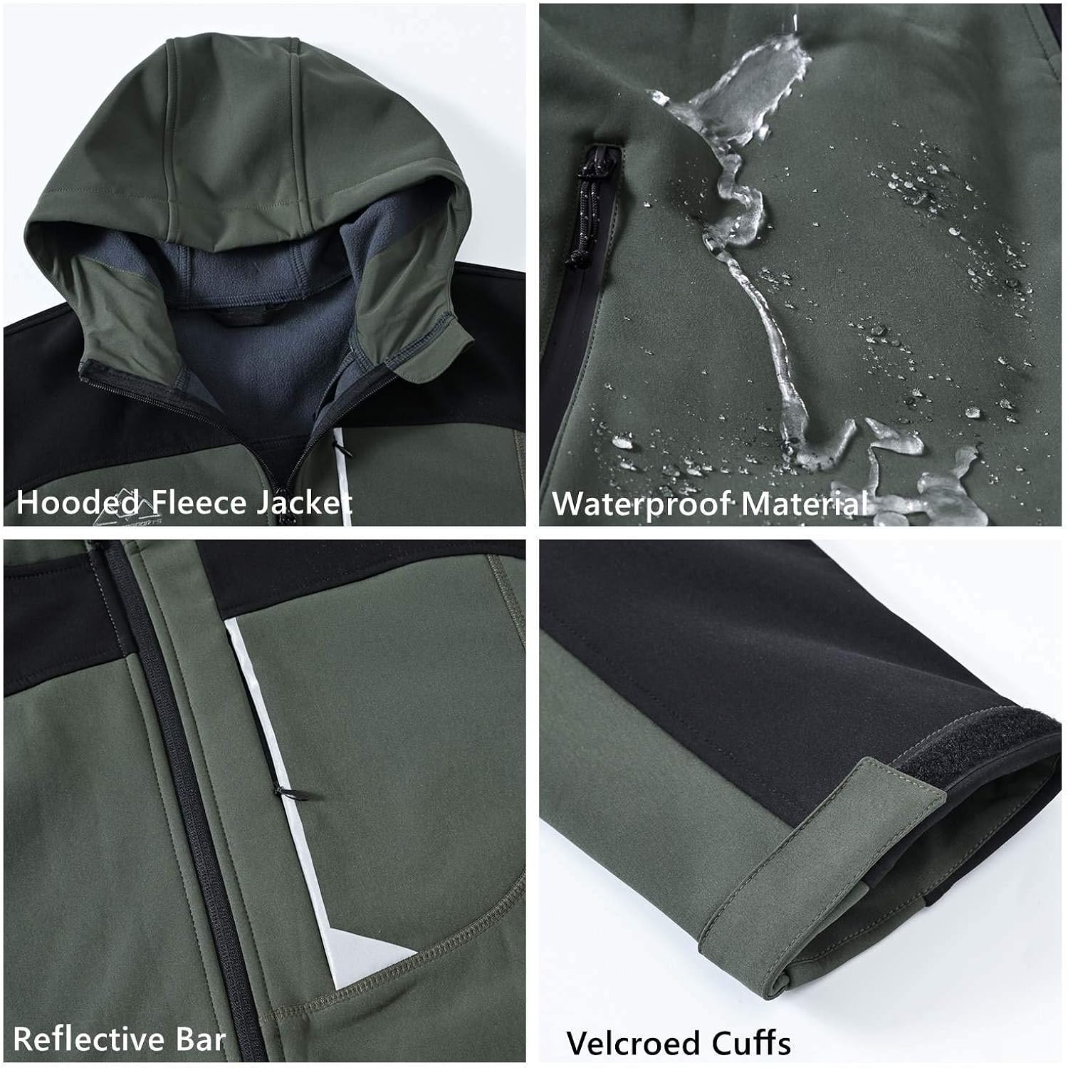 Rdruko Men's Outdoor Softshell Jacket Polar Fleece Lined Waterproof Tactical Hiking Climbing Hooded Jacket: Clothing