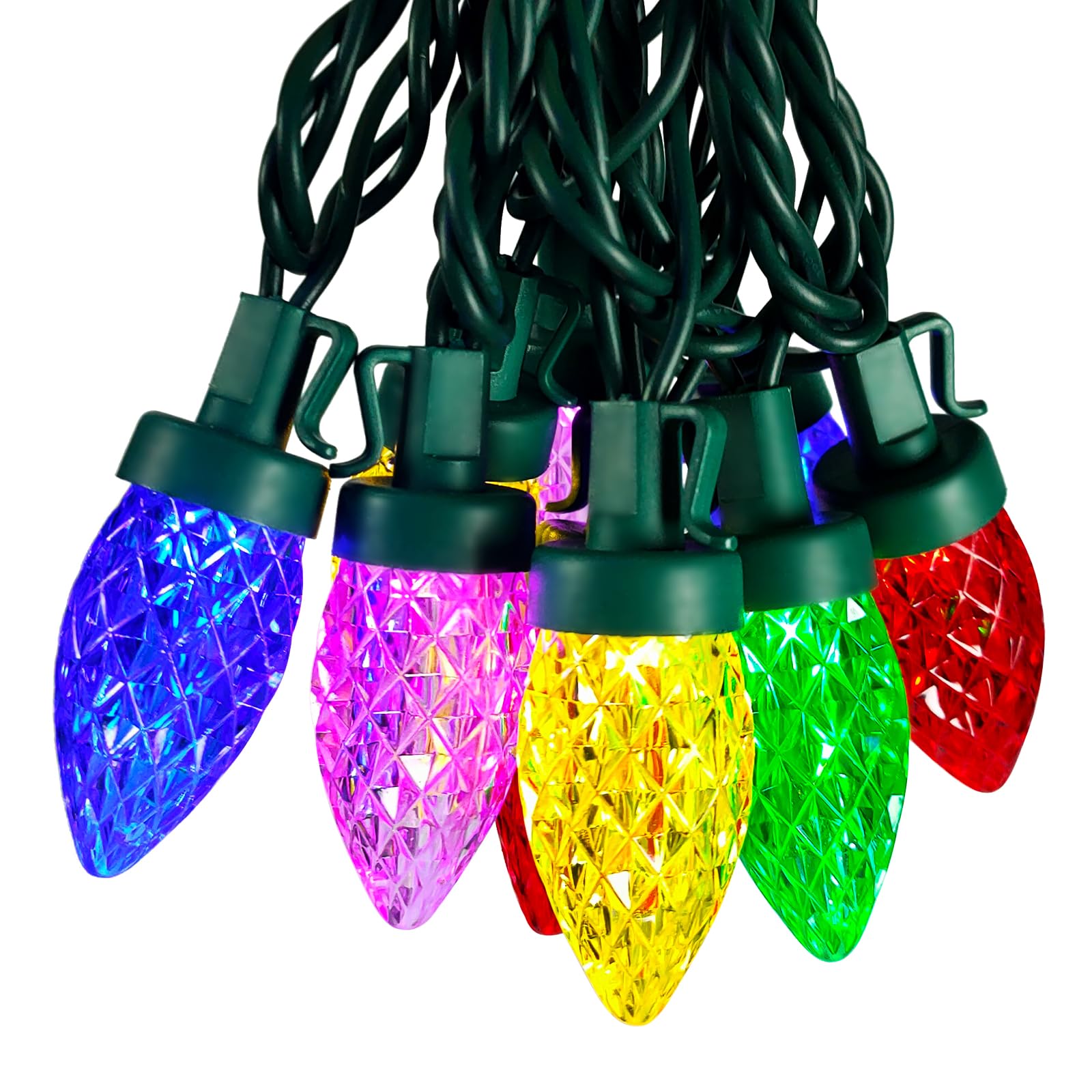 Photo 1 of Agaphoton C7 LED Christmas String Lights - 31FT Vintage Christmas Lights with 50 Multicolor Strawberry LED Bulbs, Indoor and Outdoor Fairy Lights for Christmas Holiday Party Decoration - Green Wire