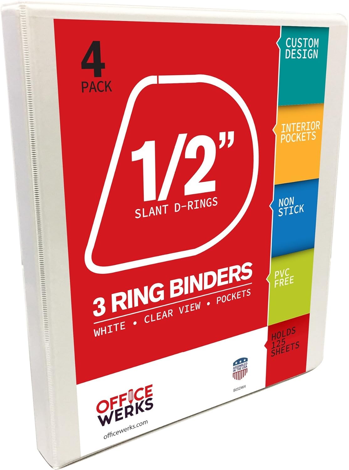 3 Ring Binders, 0.5 Inch Slant-D Rings, White, 4 Pack, Clear View, Pockets : Office Products