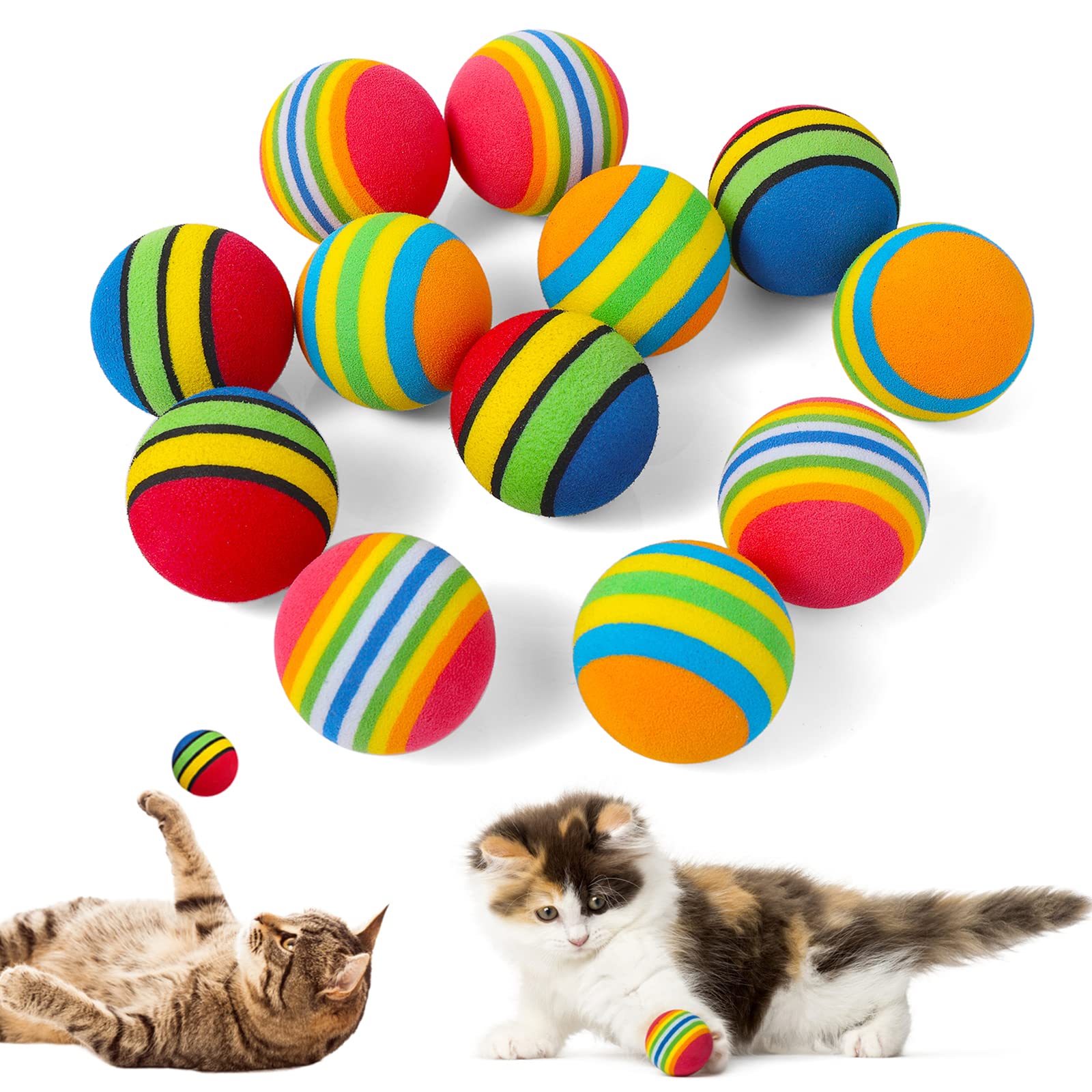 TIESOME Rainbow Cat Ball Toy, 12 Large Cat Toy Balls for Indoor Kittens, Soft EVA Foam Interactive Play Balls, 3.5 CM