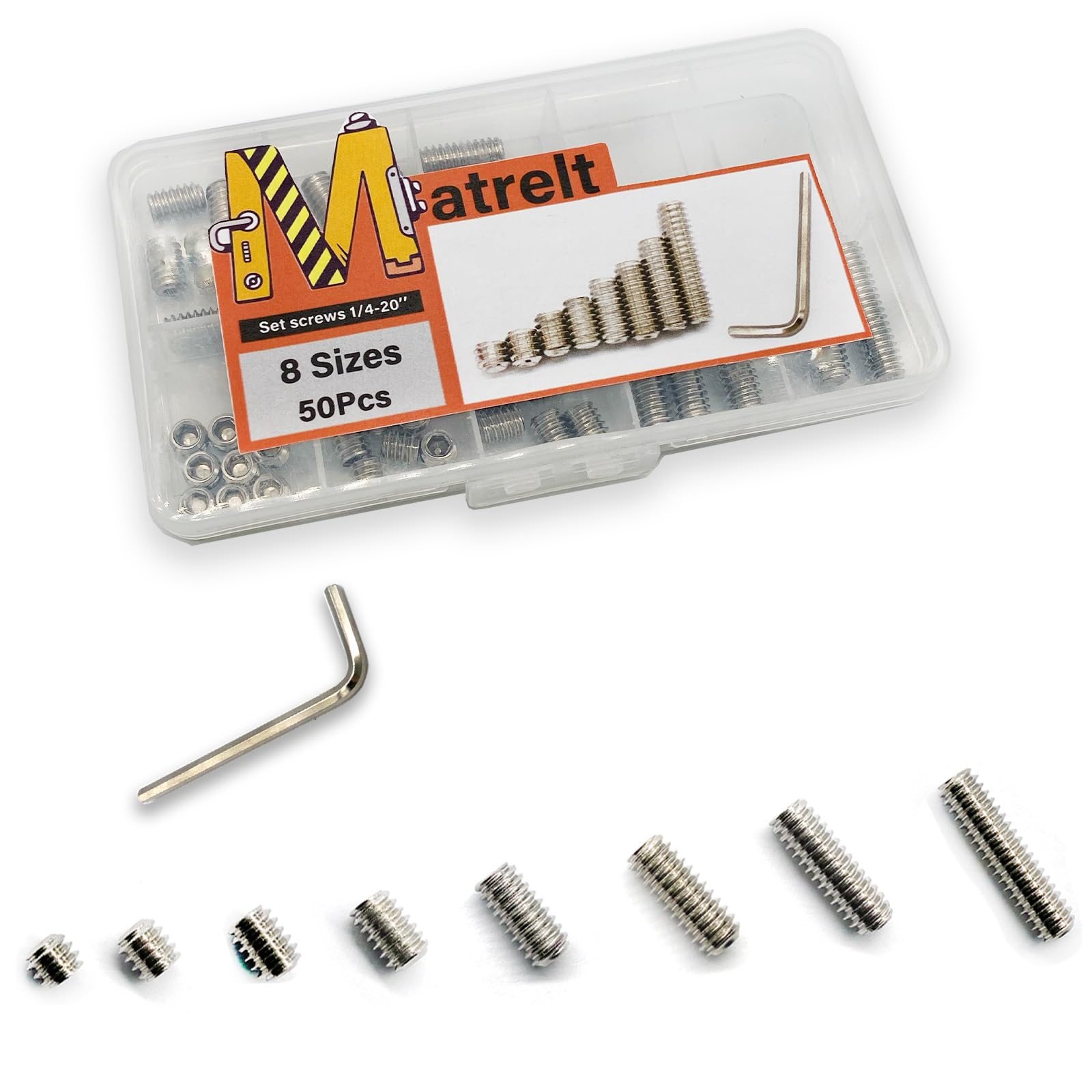 Photo 1 of *MISSING PARTS - See Clerk Notes*
Matrelt 50pcs 1/4-20 8 Sizes Hex Socket Set Screws Assortment Kit, 304 Stainless Steel Cup Point Grub Screw for Bathroom Fixtures Door Handles Stripper Pole Rack Screws Precision Instrument ETS
