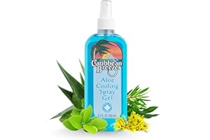 Caribbean Breeze Aloe Cooling Spray Gel, Mango Lime Aloe Vera Gel for Sunburn Relief Spray, Vitamin Enriched with Camellia & Tea Tree, 8.5 oz (250 ml)