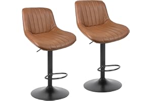 Duramex (TM) Set of 2 Brown Black Height Adjustable Seat Bar Stools Barstool and High Back Rest 360 Swivel 24 to 33 inch Base