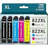KERFOINK Remanufactured Replacement for Epson 822 822XL Ink Cartridges 822 XL with Workforce Pro WF-3820 WF-3823 WF-4820 WF-4830 WF-4833 Printer (2 Black Cyan Magenta Yellow, 5 Pack)