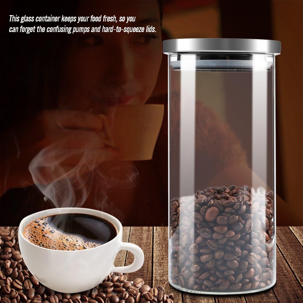 Topiky Coffee Bean Storage Tank,Portable Delicate Stainless Steel Lid Glass Sealed Tank Food Container,1000ml Large Capacity Glass Storage Jar for Coffee Beans,Kitchen Supply(1000ML) - Image 3