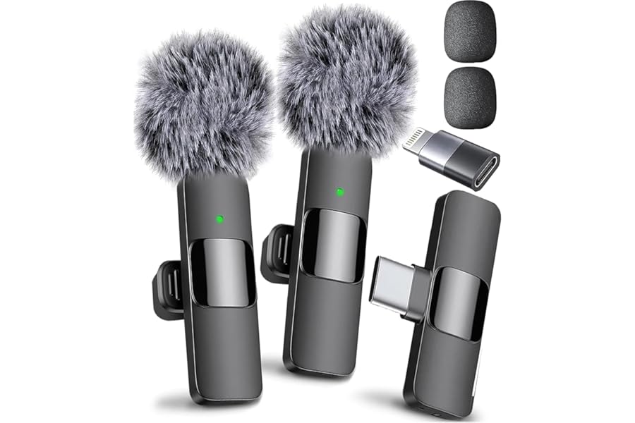 Mini Mic Pro (Latest Model) - Wireless Mini Microphone for iPhone, iPad, Android - 2 Pack Lavalier Microphone for Video Recording - iPhone Mic Crystal Clear Recording with USB-C for Content Creators
