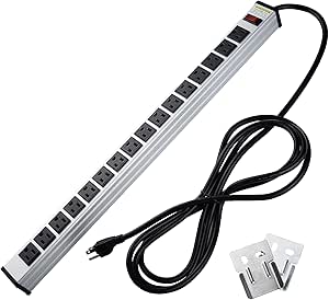 16 outlets Power Strip Offers 15A, 125V Multi-Outlet AC Power, 1875W Maximum Power,9.8Feet Cord Length and Power Switch