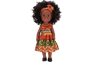 Ainoli 14 Inch Black Doll with Hairband Cute Dress Afro Hair Girls Fashion Doll Changeable Clothes
