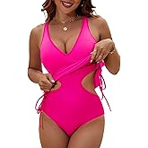 BMJL Womens One Piece Swimsuit Mesh Tummy Control Bathing Suit V Neck Cut Out Adjustable Straps Swimwear