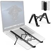 SODI 2025 Foldable Laptop Stand for Desk - Bi-fold Ergonomic Spring Adjustable Computer Holder, 3 in 1 Metal Portable Laptop Stand for Notebook, Phone, Tablet,10-16", Desk &amp; Travel Use