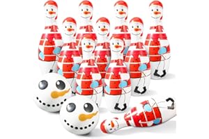 Libima 12 Pcs Christmas Bowling Set Santa Claus Snowman Bowling Set 10 Soft Foam Bowling Pins 2 Bowling Balls Set Toy Bowling Set for Game Indoor Outdoor Xmas Party Supplies
