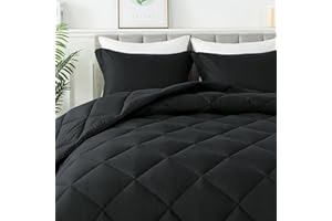 Minoroty Queen Size Comforter Set - All-Season Down Alternative Bed Comforters Bedding Sets with 2 Pillow Shams - Machine Washable - Black