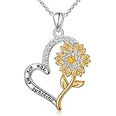 Lonyinlg 925 Sterling Silver Sunflower Necklace for Women Anniversary Jewelry for Wife Birthday Gifts You Are My Sunshine Necklaces Pendant for Mom Wife Love One