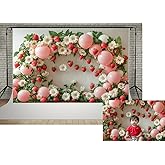 Kate 7x5ft Happy Birthday Party Pink Balloons Arch Photography Backdrops Spring Flowers Wall Strawberry Decoration Kids Baby Shower Photo Background