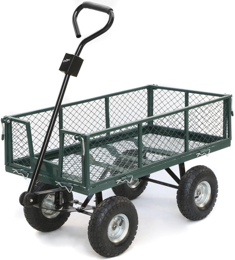 Steel Heavy Duty Utility Wagon Wheelbarrow Lawn Cart Yard Crate Garden Supplies