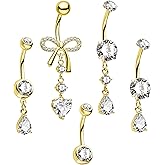 CM Crareesi Mania Belly Button Rings Pack 14G Belly Button Piercing Jewelry 316L Stainless Steel Belly Rings for Women 5PCS Dangle Navel Ring