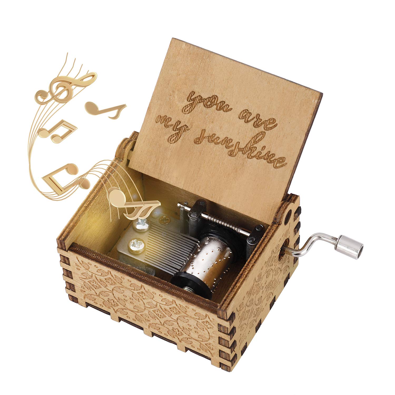 Heveer Music Box Wooden Hand Crank Music Boxes You are My Sunshine Musical Box Gift for Birthday Christmas Valentine's Day Home Decoration Crafts