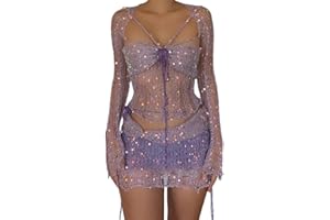 YANZHENGLIP 2025 Beach Match Lounge Swimsuit Set Sequin Crochet Beach Match Lounge Swimsuits Sets for Women Sexy Crochet Skirts