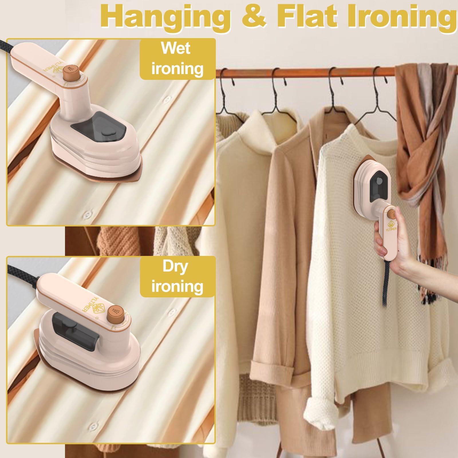 Portable Travel Mini Iron, 2 in 1 Handheld Iron with Dry and Wet Ironing for Clothes, 180° Foldable Small Size Ironing Machine for Home, Business