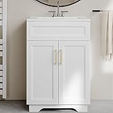 OLD CAPTAIN Bathroom Vanity with Ceramic Sink, Wooden Double Door Bathroom Storage Vanity with 24 Inch, Small Quick Assembly 