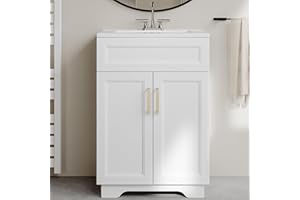 OLD CAPTAIN Bathroom Vanity with Ceramic Sink, Wooden Double Door Bathroom Storage Vanity with 24 Inch, Small Quick Assembly Bathroom Cabinet