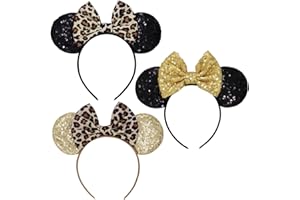 LIHELEI Minnie Ears Mouse Ears Headband with Leopard Bows, Party Decoration Headbands for Halloween Costume, Headwear Hair Accessories for Women Girls-3 PCS A