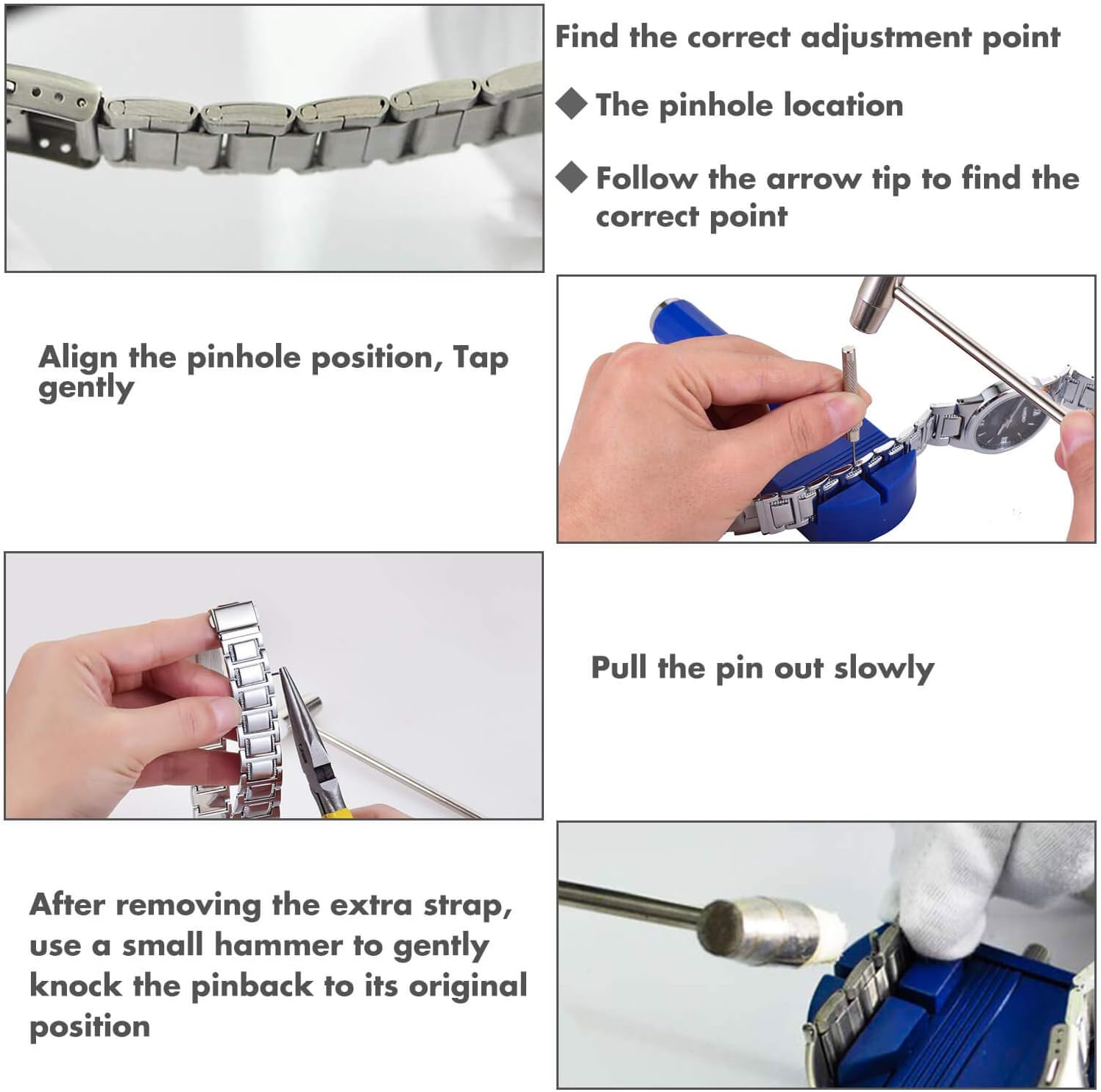 Watch Link Removal Tool Kit, Cridoz Watch Band Tool Chain Link Pin Remover with 12pcs Replacement Pins and 3pcs Pin Punches for Watch Bracelet Sizing, Watch Strap Adjustment and Watch Repair: Home Improvement