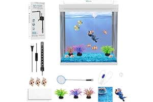 UTFFEDY Fish Tank Aquarium 2.3 Gallon Glass Betta Fish Bowls Aquarium Starter Kit, 13 in 1 Multi-Functional Mini Tank with LED Power Filtration and Complete Accessories for Betta/Nano/Goldfish/Snail/Shrimp