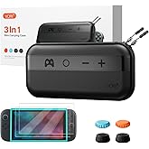 VORI Slim Carrying Case for Nintendo Switch 2 (2025) – 3-in-1 Accessories Bundle with 2 Tempered Glass Screen Protectors, 4 Thumb Grips & 6 Game Card Slots, Compact Hard PU Travel Case , Black