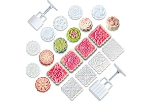 10 PCS Moon Cake Molds, Mid-Autumn Festival Hand-Pressure, Square/Round/Flower Mode Patterns 2 Mold 10 Stamps 125g/75g-Cookie