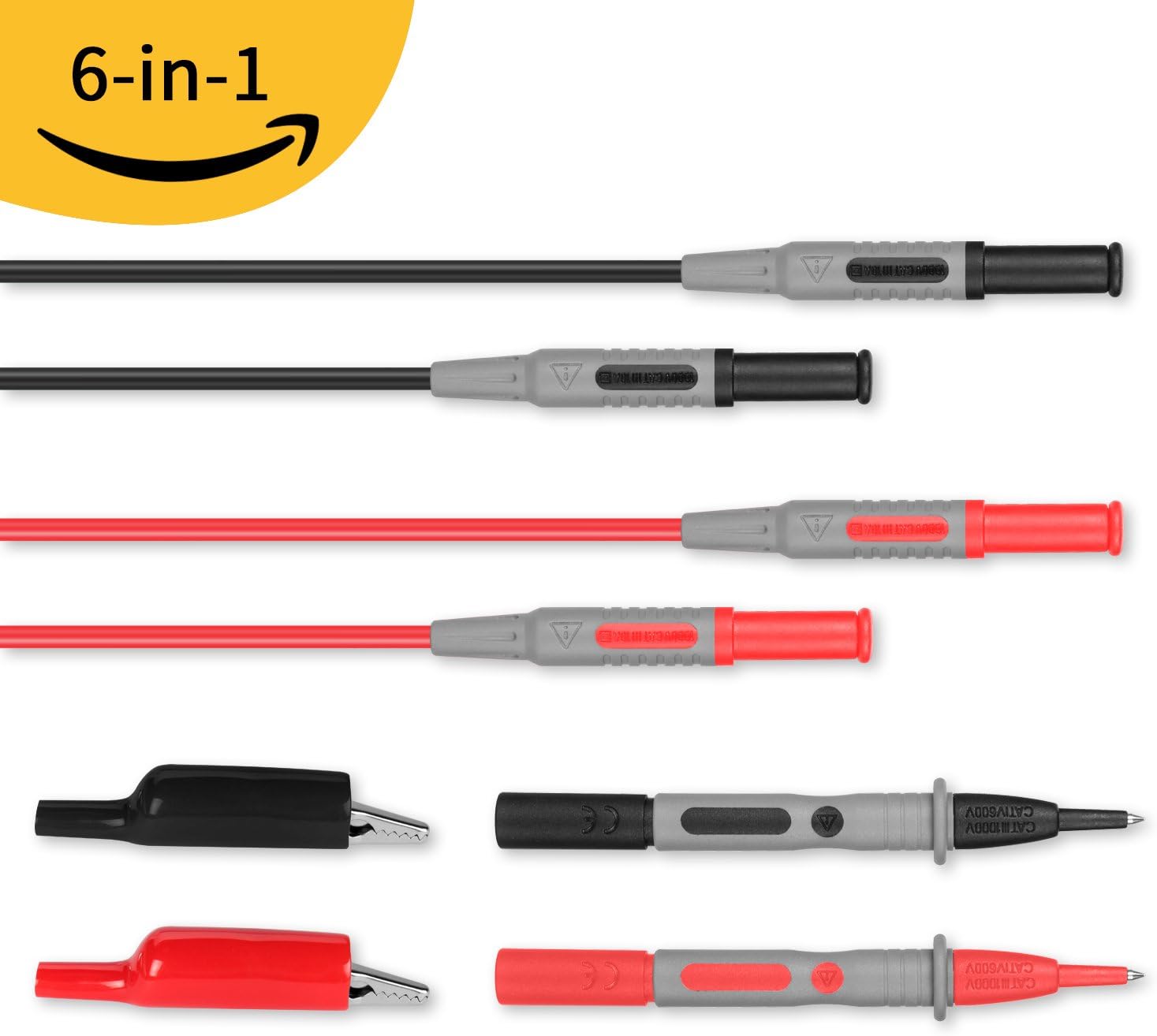 Multimeter Leads Janisa 6-in-1 Test Leads Kit Meter Test Probes Set Banana Plug 6 Pieces Electronic Professional Accessory Kit includes Alligator Clips Lead Extensions etc.