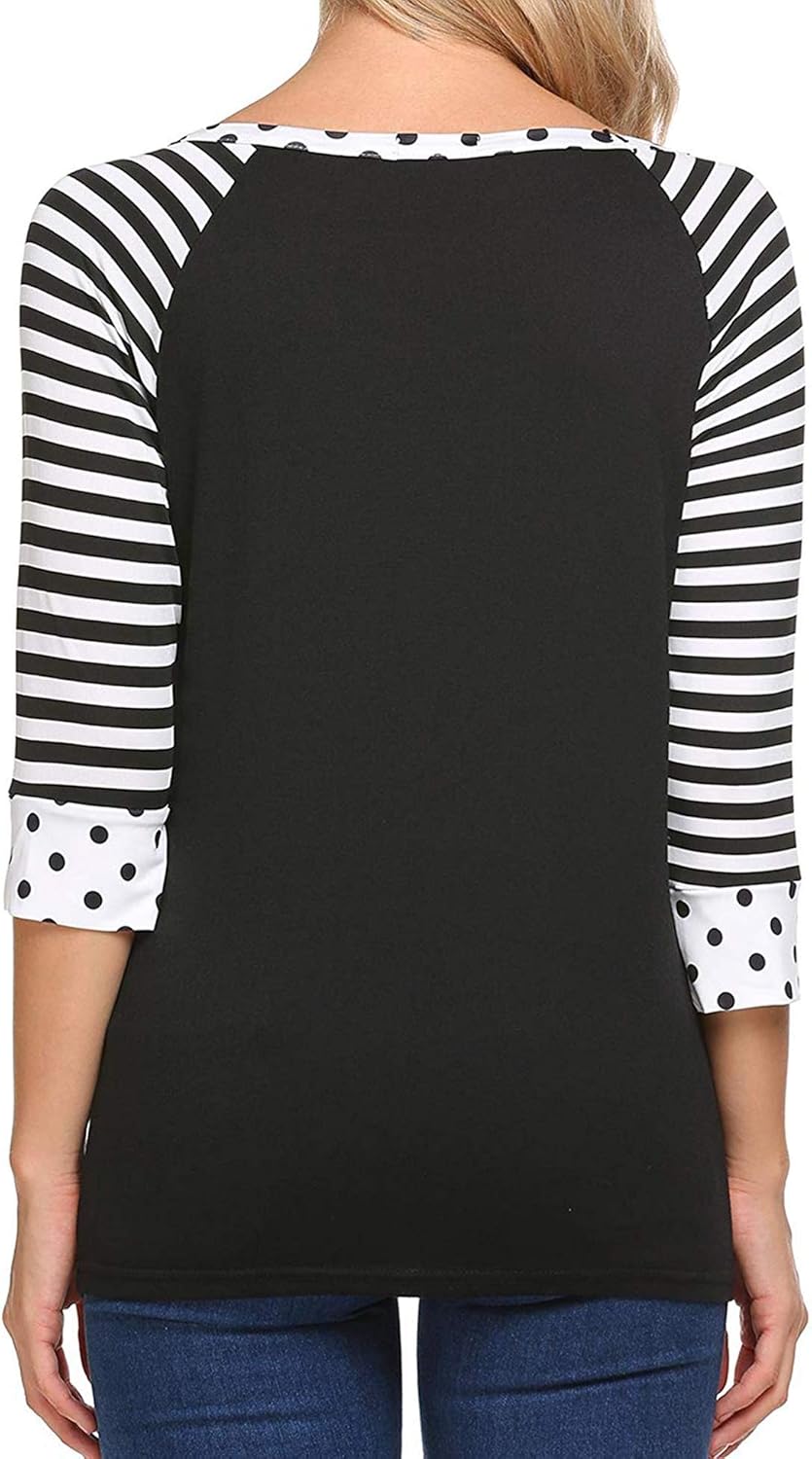 Zeagoo Women's Polka Dots Shirt Striped 3/4 Sleeve Casual Scoop Neck Tops Tee S-XXXL: Clothing