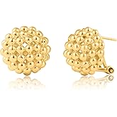 Large Round Beaded Silver Stud Earrings | Lightweight Gold Plated Over 925 Sterling Silver Stud Earrings for Women | Hypoallergenic & Anti-tarnishing Silver Gold Stud Earrings by MAX + STONE