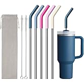 Diumepo Metal Straw Replacement for Stanley Quencher 40oz Tumbler, 12.2 Inch Long Reusable Metal Drinking Straws for Simple Modern, Meoky Tumbler 40 oz Tumbler Cup,1 Portable Bag